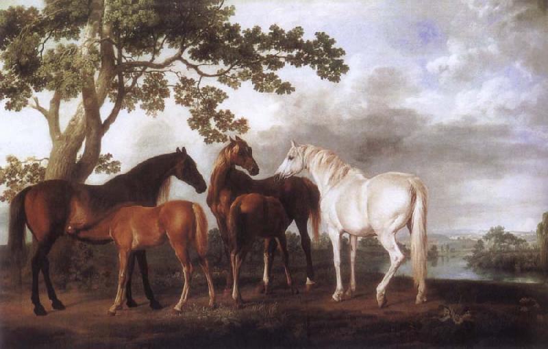 George Stubbs Mares and Foals in a River Landscape